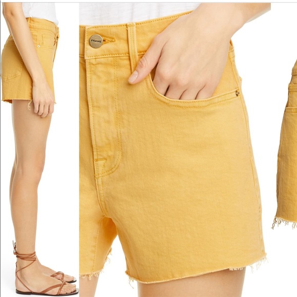 NEW • Frame Denim • Le Brigette Cloud High Waist Denim Shorts Cut Off Citrine 25 - Picture 2 of 6